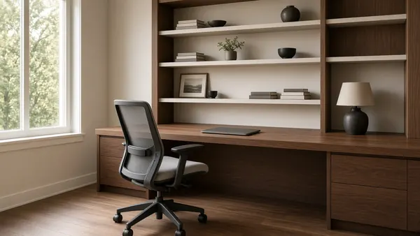 Home office desk assembled and set up