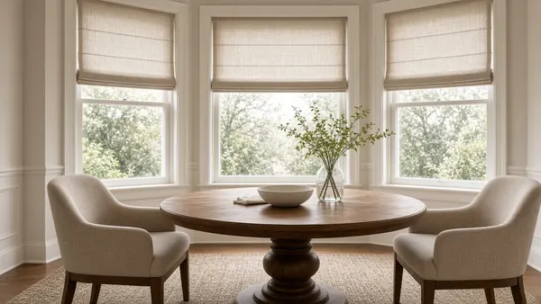 Roman shades installed across three windows