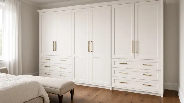 Wardrobe system assembled in a bedroom